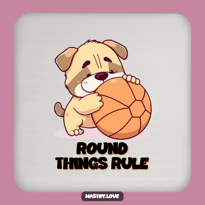 Funny Mastiff Coaster: Playful Dog Nudging Ball Drink Coaster, Home Bar Gift