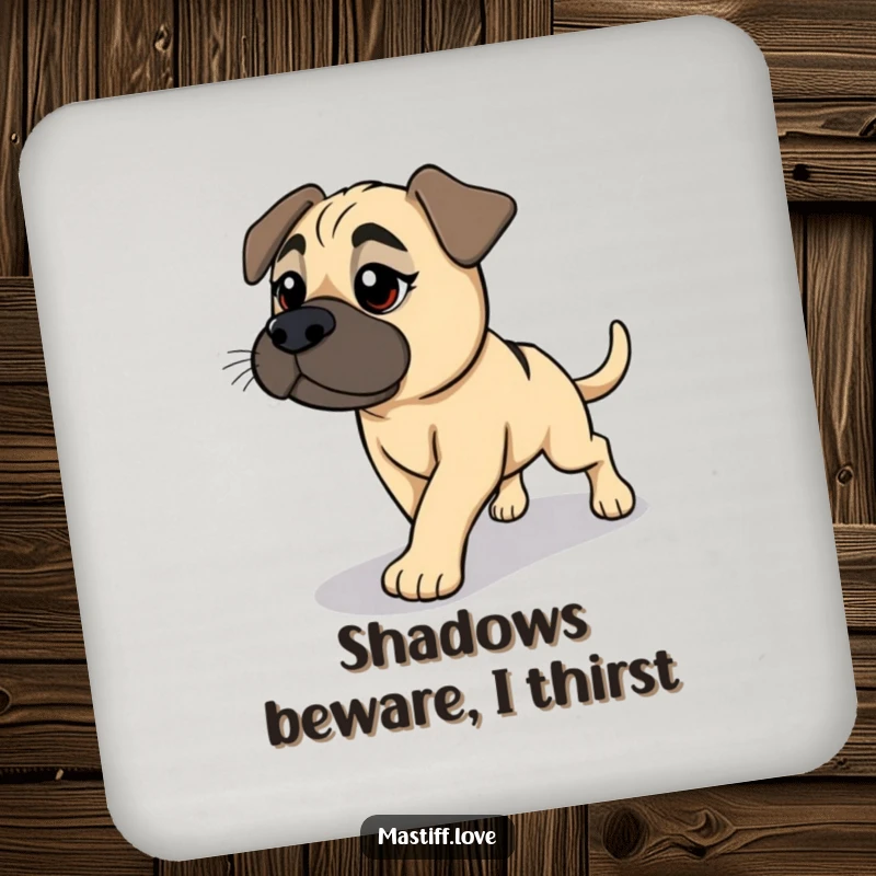 Funny Mastiff Coaster: A dog determinedly chases its shadow, adding a humorous touch to any drink setup.