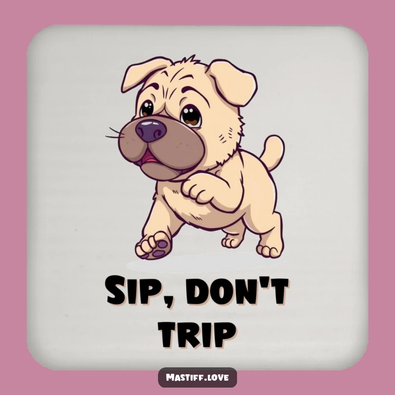 Clumsy Kawaii Mastiff Hop Coasters: Endearing Dog Protection, Cute & Funny Gift Set