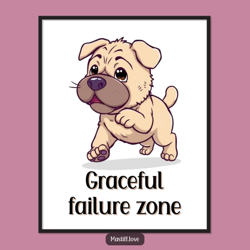 Clumsy Kawaii Mastiff Hop Poster: Endearing Dog Trying to Hop, Funny Wall Art