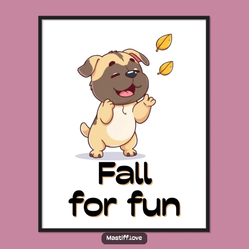 Funny Mastiff Leaf Poster: Playful Cartoon Art for Autumn Decor