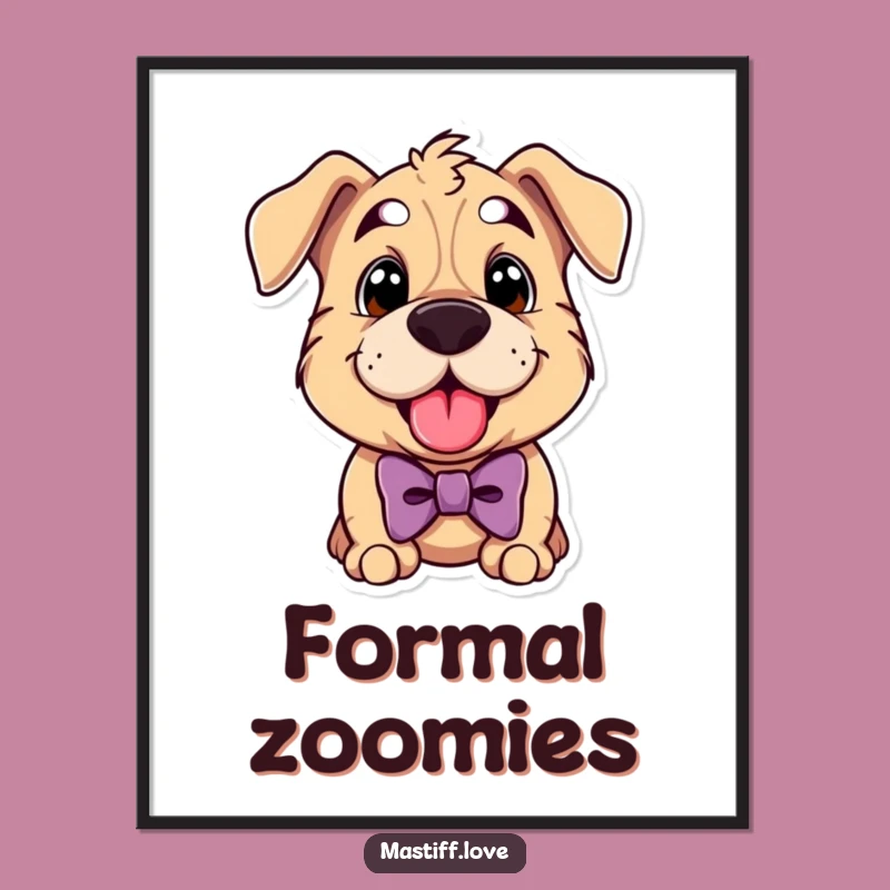 Funny Mastiff Bowtie Poster: Dapper Dog Panting Art Print, Stylish Decor Gift