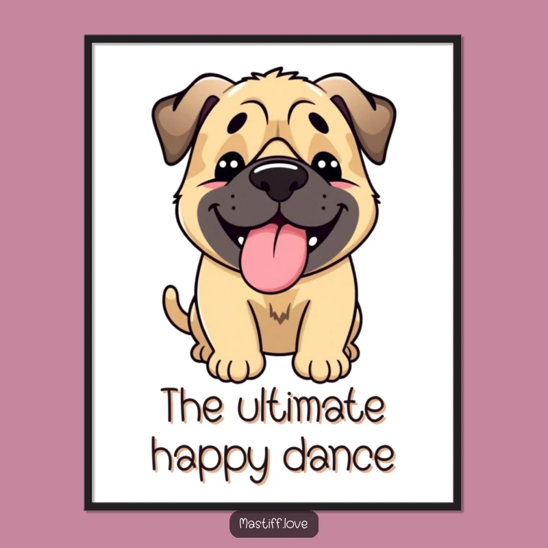Funny Happy Mastiff Poster: Tongue Lolling Dog Wagging Wall Art Gift