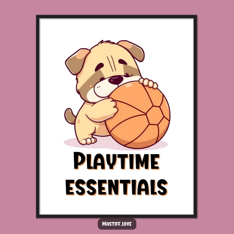 Funny Mastiff Poster: Playful Dog Nudging Ball Art Print, Cute Wall Decor Gift