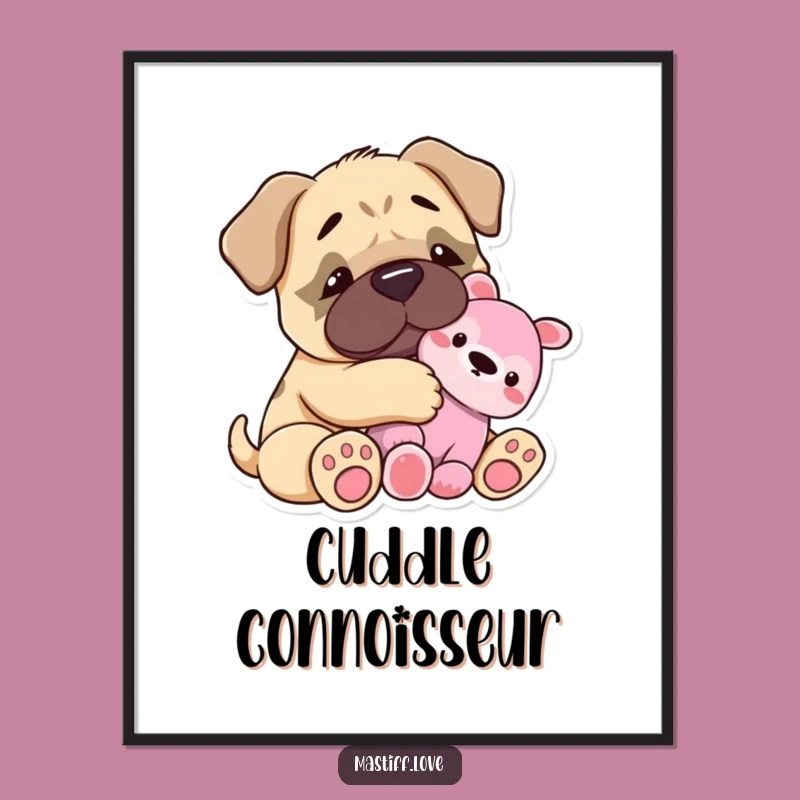 Funny Mastiff Snuggle Poster: Tiny Dog Art, Hilarious Wall Decor for a Sweet Funny Gift!