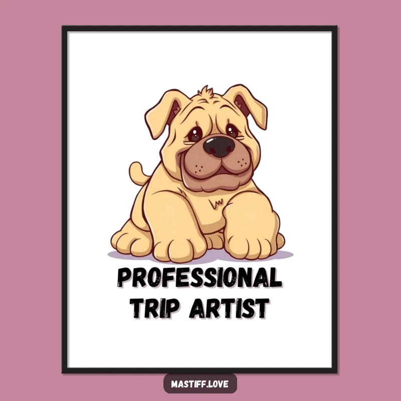 Funny Tripping Mastiff Poster - Hilarious Dog Art Print for Comical Home Decor!