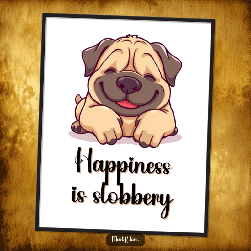 Funny Mastiff Poster: A delightful illustration of a mastiff ecstatically rolling over, paws spread wide, begging for belly rubs.