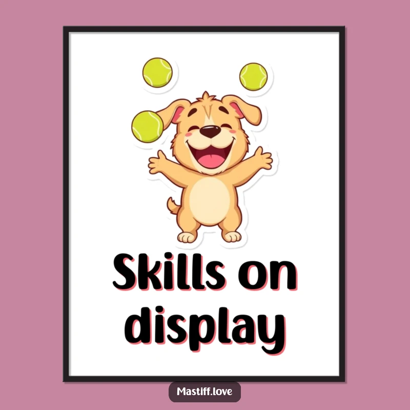 Funny Mastiff Poster: Juggling Tennis Ball Dog Art Print