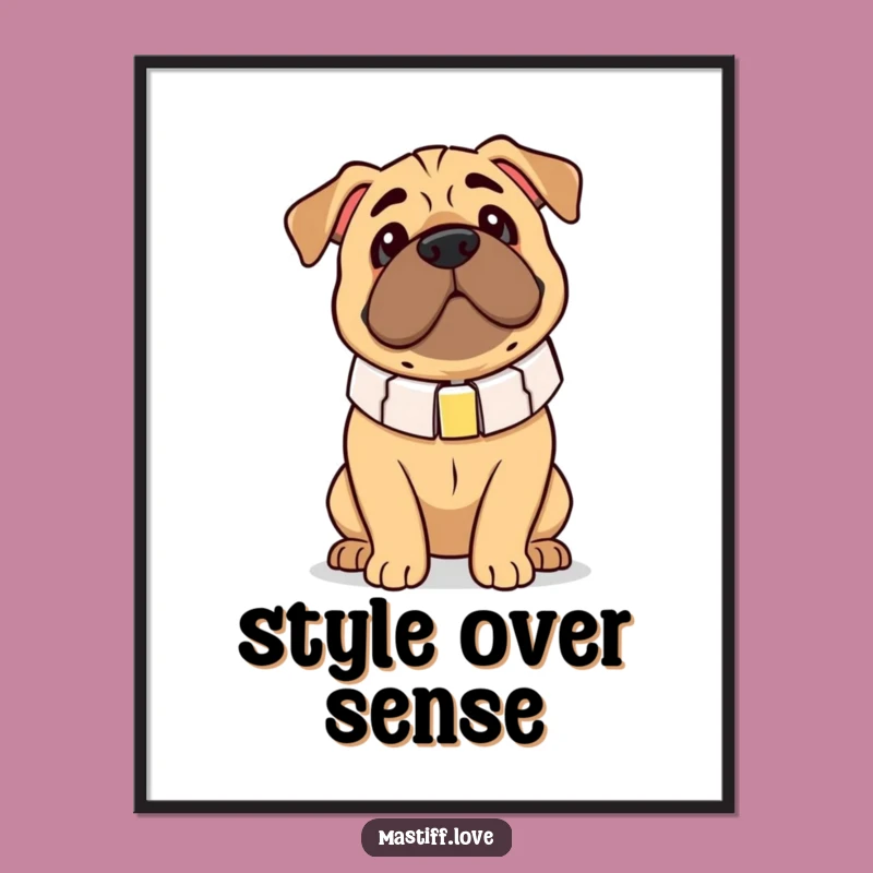 Funny Clumsy Mastiff Oversized Collar Poster - Humorous Wall Decor