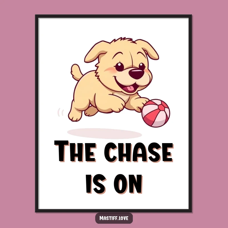 Funny Mastiff Ball Chase Art Print: Hilarious Playful Dog Decor