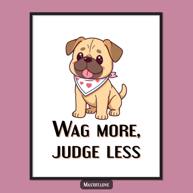 Funny Kawaii Mastiff Poster: Bandana Style, Wagging Joy, Adorable Wall Art