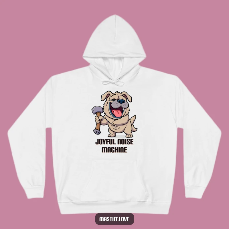 Funny Jovial Mastiff Hoodie - Cozy & Hilarious Laughing Dog Gift with Squeaky Hammer!