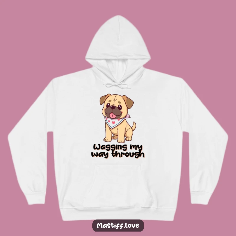 Funny Kawaii Mastiff Hoodie: Bandana Cuteness, Wagging Tail Joy, Warm Funny Gift
