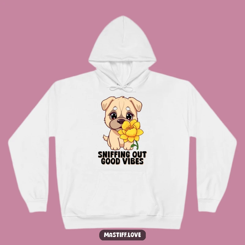 Funny Kawaii Mastiff Hoodie: Sniffing Flower, Cozy Humorous Gift for Dog Lovers