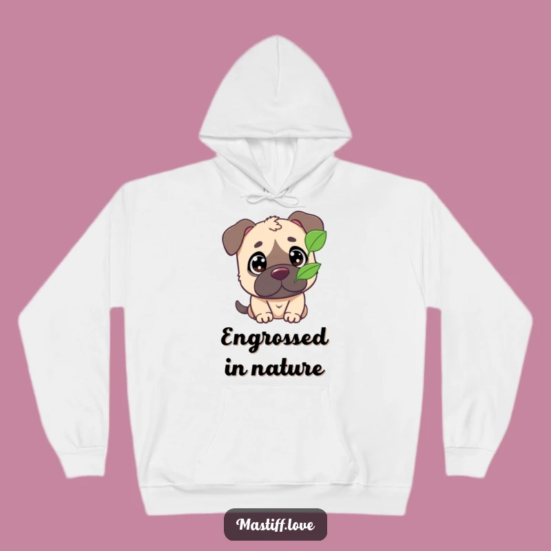 Funny Mastiff Hoodie: Cute Wide-Eyed Pup Leaf Watching Sweatshirt