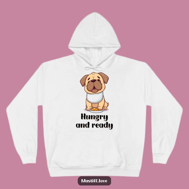 Hungry Kawaii Mastiff Hoodie: Cozy Tiny Bib Dog Eager for Food, Funny Gift
