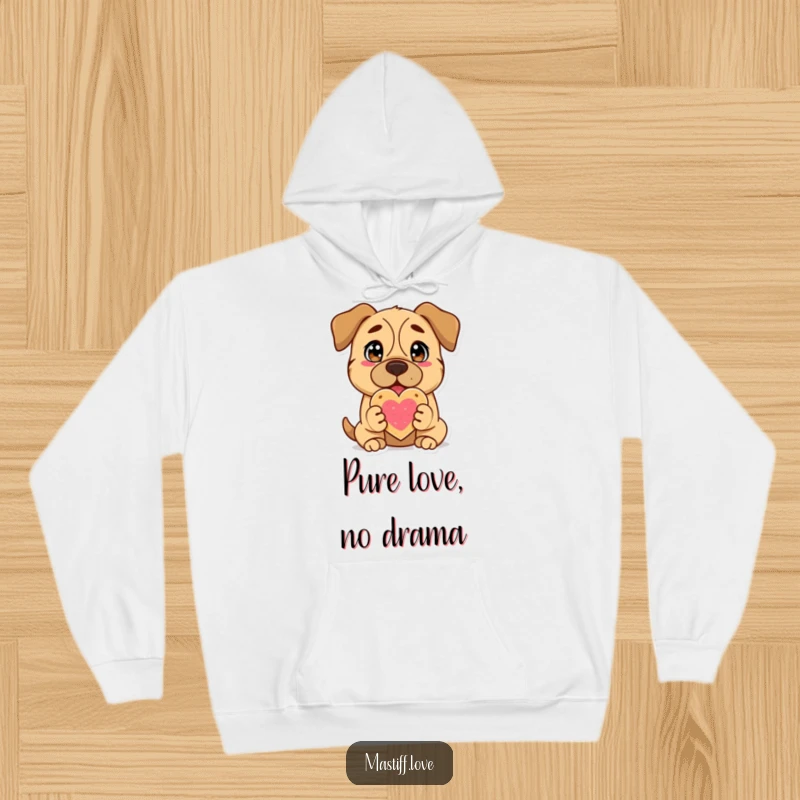 Funny Mastiff Hoodie: A sweet Mastiff dog with loving eyes gratefully offers a delicious heart-shaped cookie, a perfect symbol of affection.