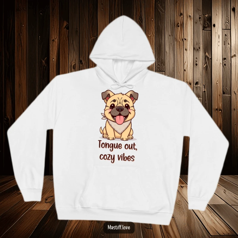 Funny Kawaii Mastiff Hoodie: A cozy hoodie featuring a mastiff in a bandana, tongue lolling out happily.