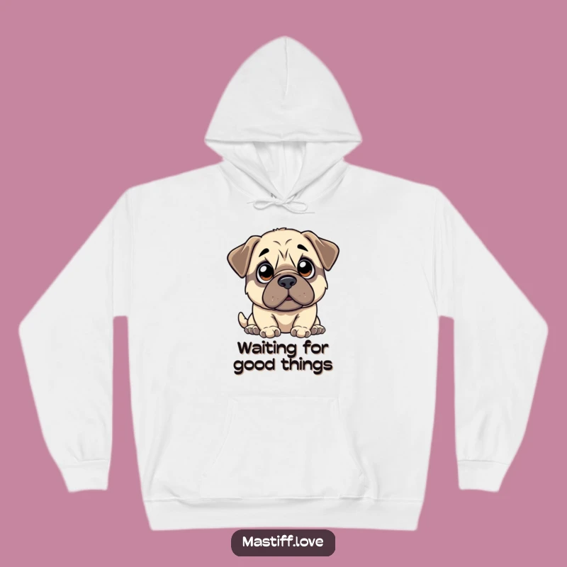 Funny Kawaii Mastiff Hoodie: Cozy Cuteness, Anticipatory Gaze, Warm Funny Gift