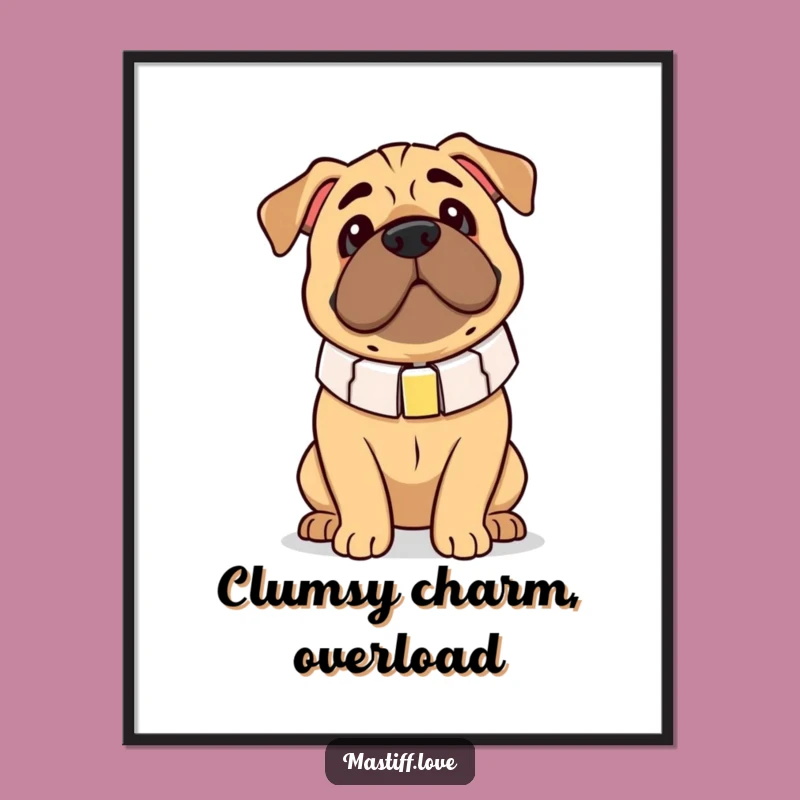 Free Printable Wall Art: Clumsy Mastiff, Big Collar - Downloadable Dog Art Decor