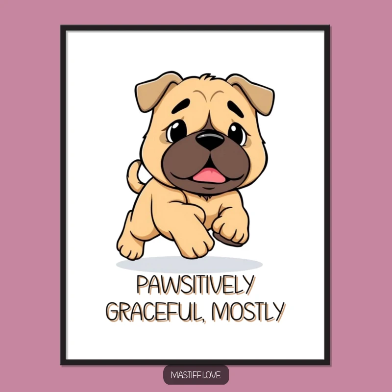 Free Printable Funny Mastiff Wall Art: Tripping Dog, Humorous Downloadable Decor Gift