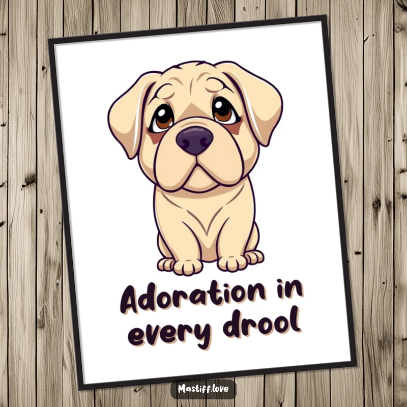 Funny Free Printable Wall Art: A gentle mastiff with droopy eyes looking upwards with profound adoration, full of love.