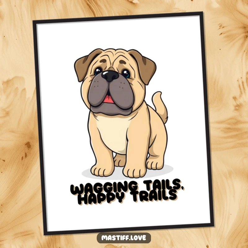 Funny Free Printable Wall Art: A giant mastiff pup with droopy ears, its tail wagging with uncontainable excitement and happiness.