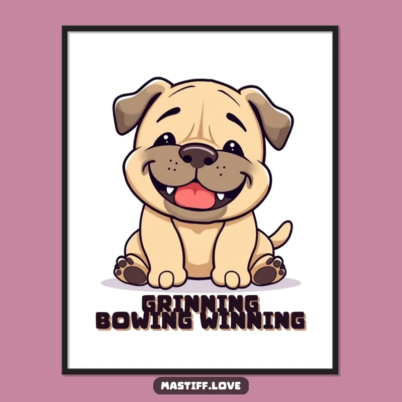 Free Printable Wall Art: Grinning Mastiff Playful Bow - Downloadable Dog Decor