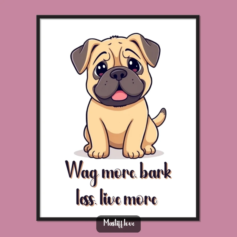 Free Printable Wall Art: Happy Kawaii Mastiff - Wagging Tail Humorous Downloadable Decor