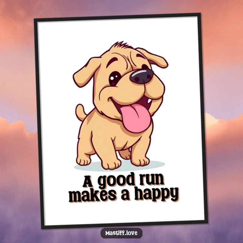 Funny Free Printable Wall Art: Mastiff with tongue lolling out, panting happily after a run, creating joyful, humorous decor.
