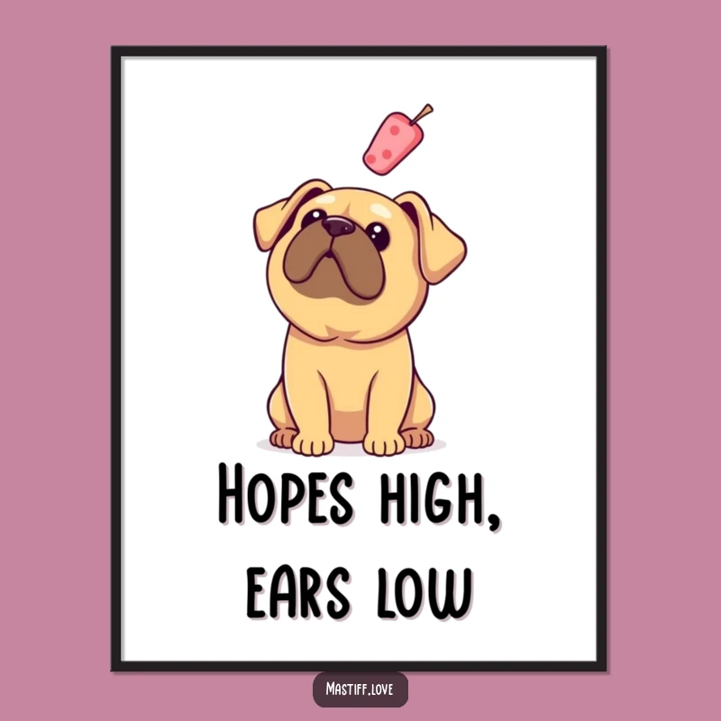 Free Printable Wall Art: Mastiff Gazes at Floating Treat - Downloadable Dog Humor