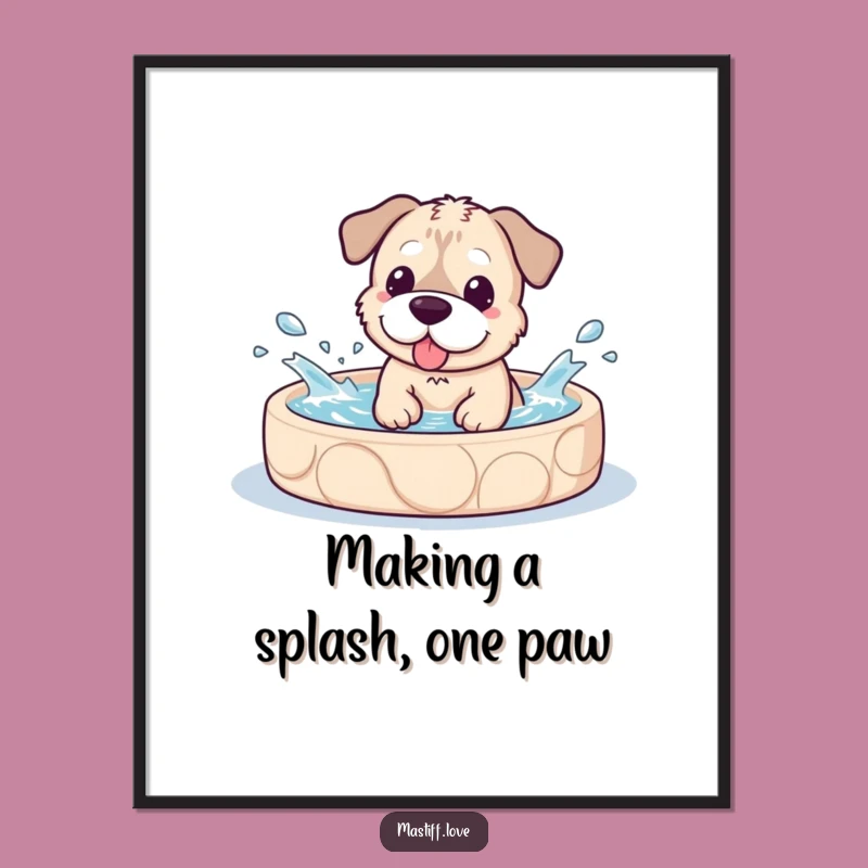 Kawaii Mastiff Art Free Printable: Pool Splash Downloadable Dog Lover Decor!