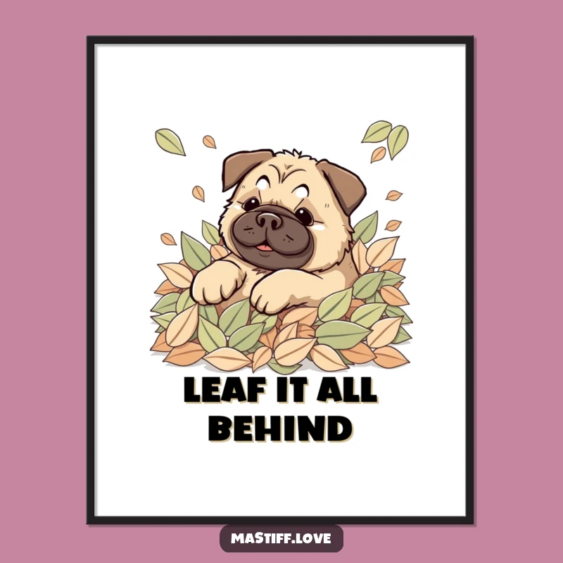 Free Printable Autumn Mastiff Wall Art - Leaf Pile Downloadable Home Decor