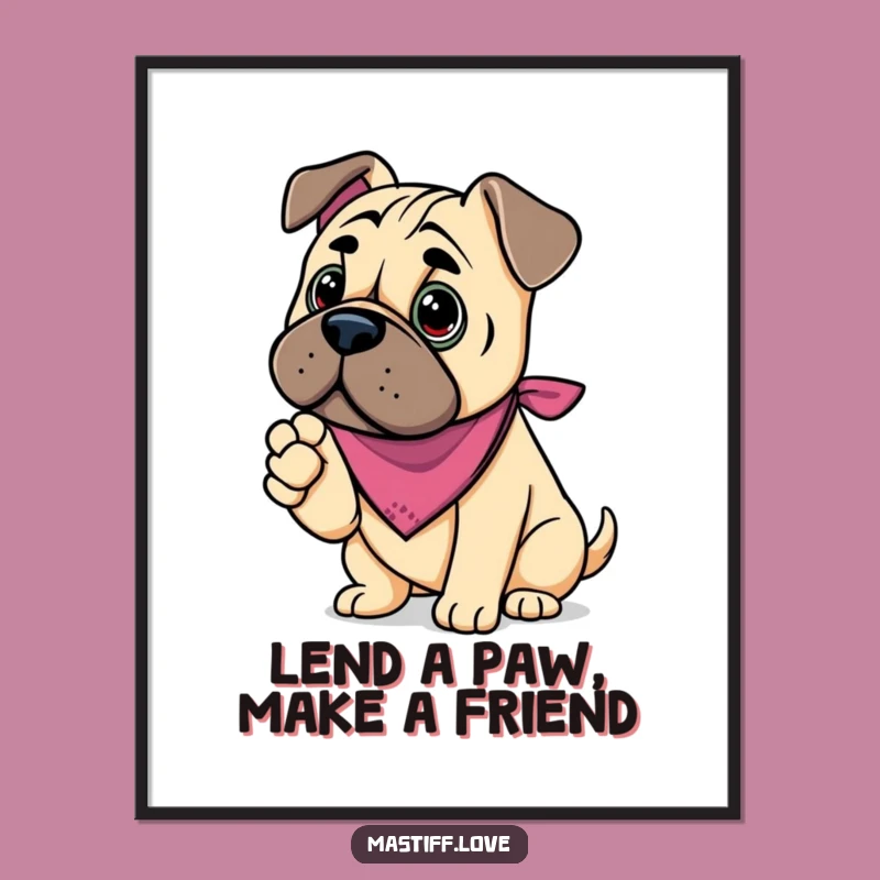 Free Printable Wall Art: Friendly Kawaii Mastiff - Paw Offer Humorous Downloadable Decor