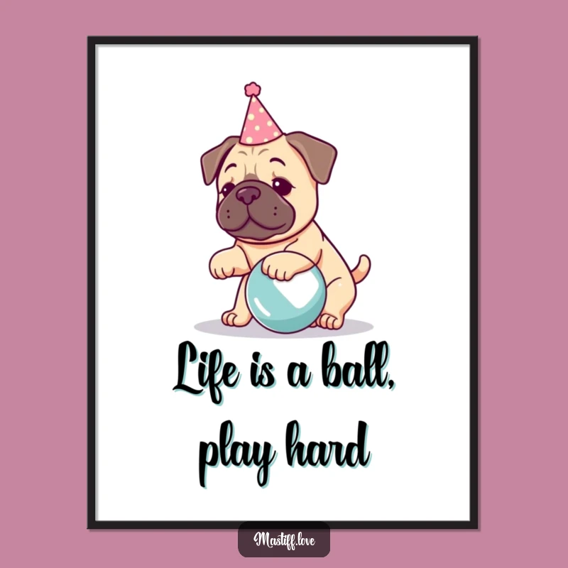 Free Printable Wall Art: Playful Kawaii Mastiff - Cheerful Humorous Downloadable Decor