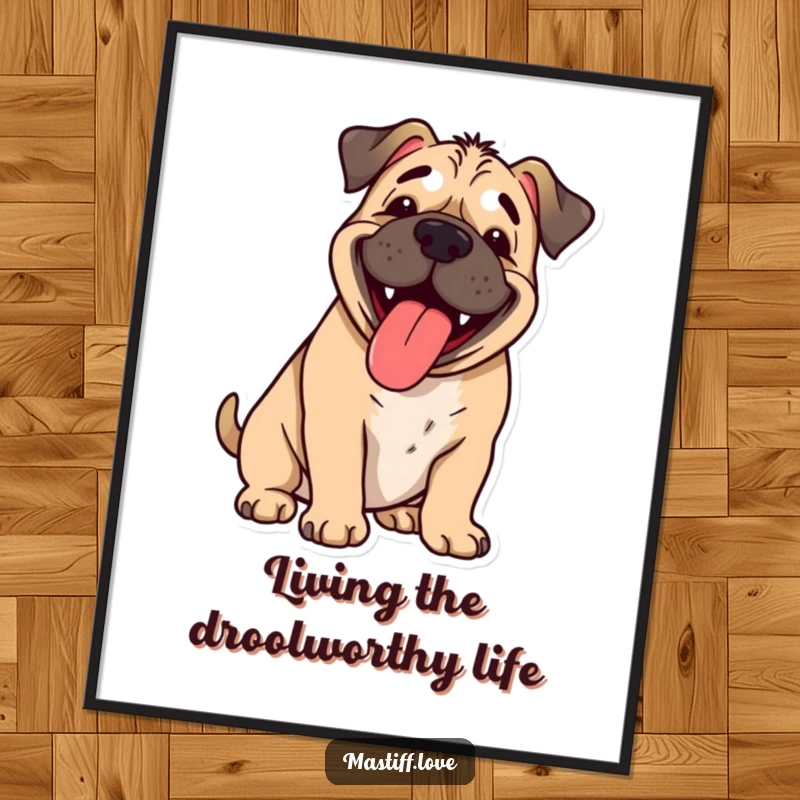 Funny Free Printable Wall Art: A happy mastiff pants with its tongue lolling out, radiating pure joy. Get this art!