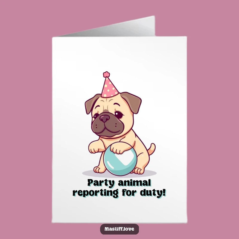 Free Printable Birthday Card: Festive Kawaii Mastiff - Fun DIY Downloadable Gift