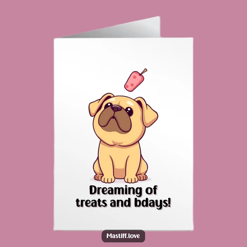 Free Printable Birthday Card: Mastiff Eyes Floating Treat - Funny Dog Humor