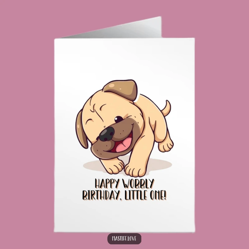 Free Printable Birthday Card: Tumbling Mastiff Puppy, Adorable Funny Downloadable Gift