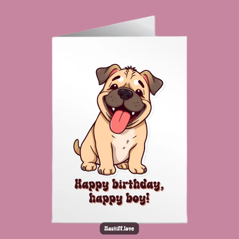Free Printable Birthday Card: Joyful Mastiff Panting, Funny Dog Downloadable Gift