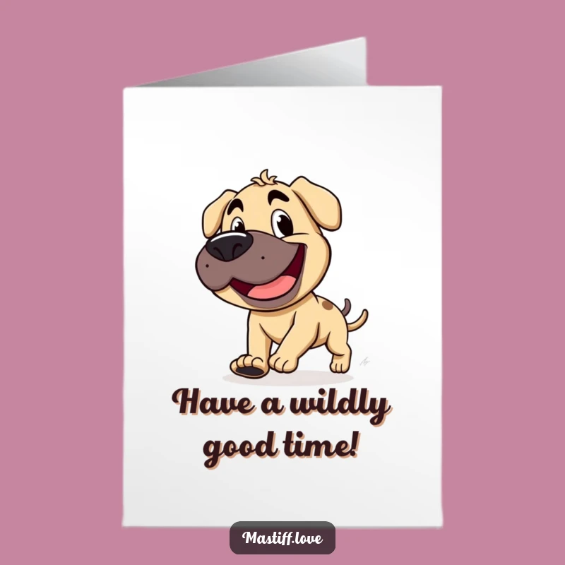 Free Printable Funny Birthday Card: Goofy Mastiff, Tail Chase Downloadable Greeting!