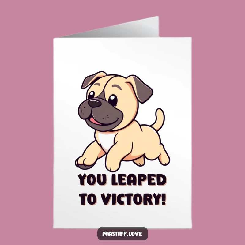 Free Printable Congrats Card: Happy Mastiff Puppy Leaping, Joyful Downloadable Gift
