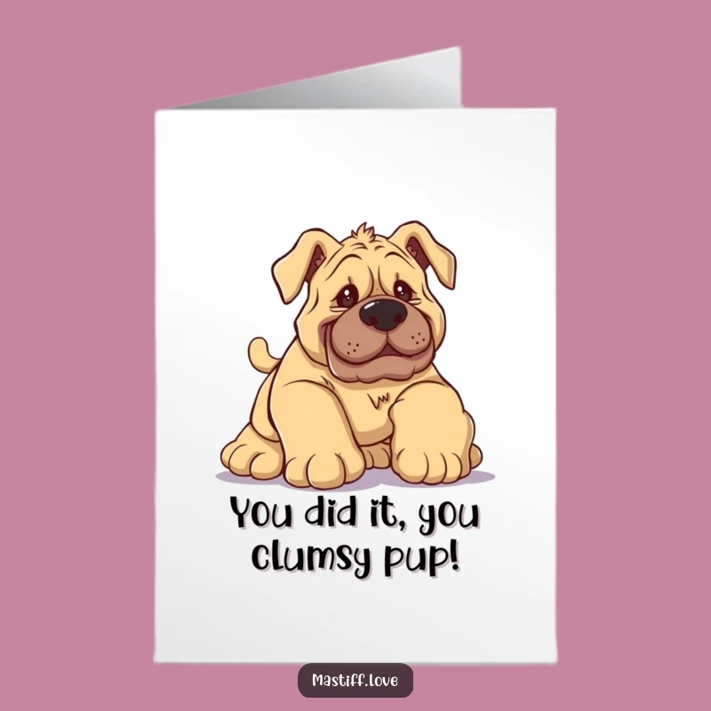 Free Printable Congrats Card: Silly Mastiff Tripping Hilarious Dog Downloadable Gift