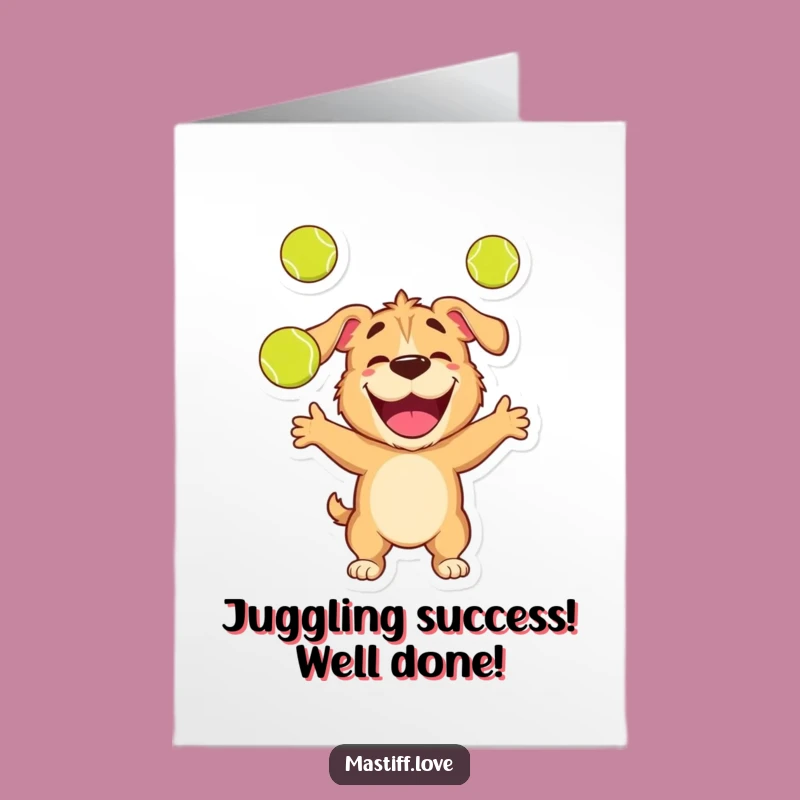 Free Printable Congrats Card: Skilled Mastiff Juggling - Funny Downloadable Gift for Celebrating Success