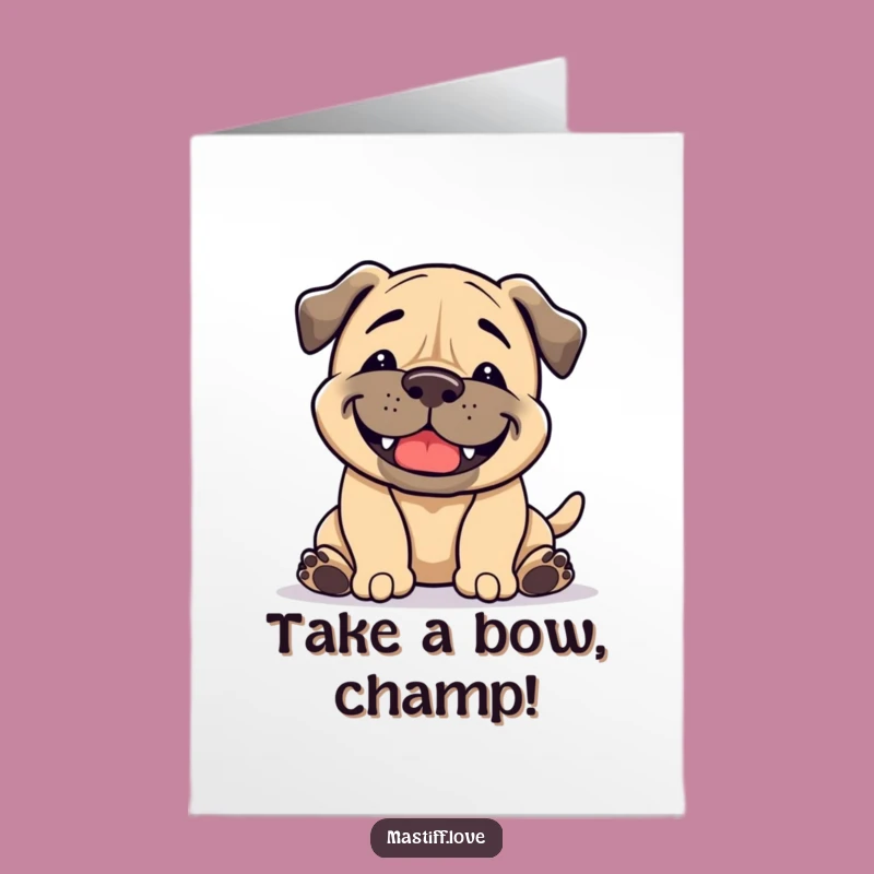 Free Printable Congrats Card: Grinning Mastiff Bow - Downloadable Dog Art