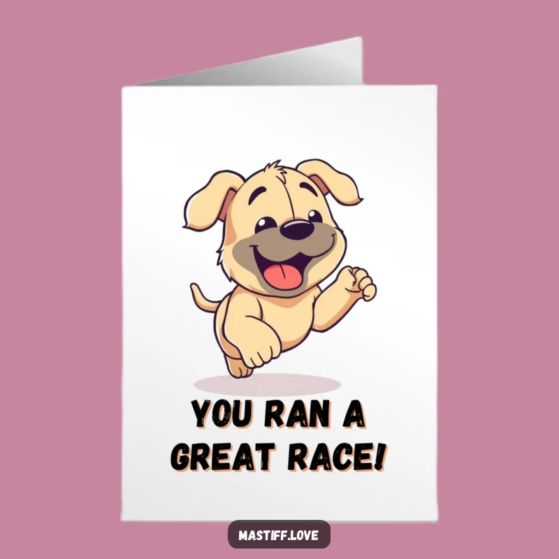 Free Printable Congrats Card: Happy Mastiff Panting, Funny Dog Run Celebration Card