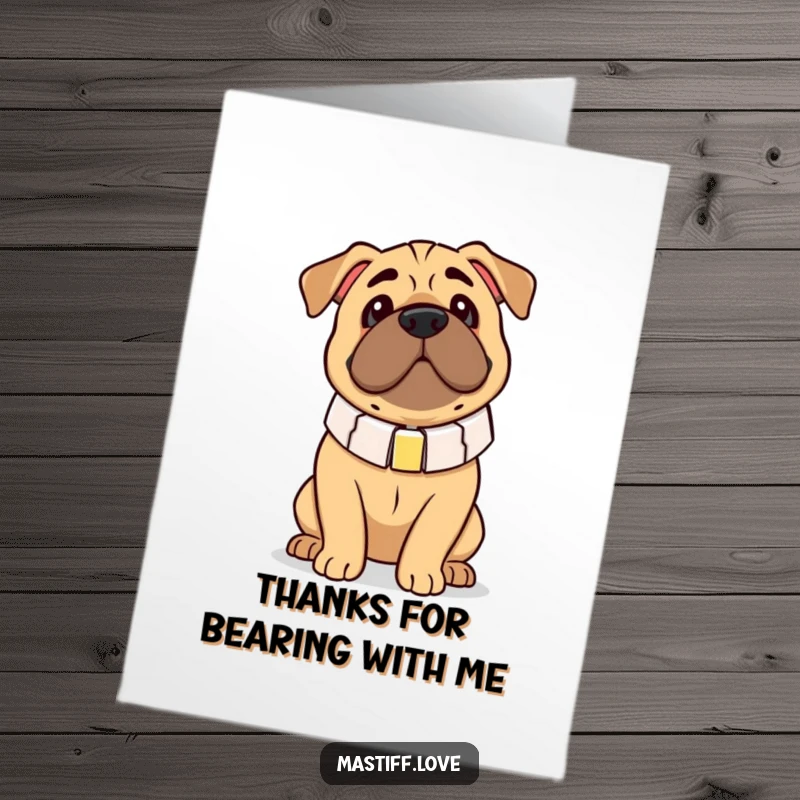 Funny Free Printable Thank You Card: A sweet mastiff appears endearingly clumsy wearing an oversized collar.