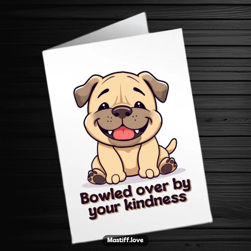 Funny Free Printable Thank You Card: A mastiff sports a broad grin while doing a charming playful bow.