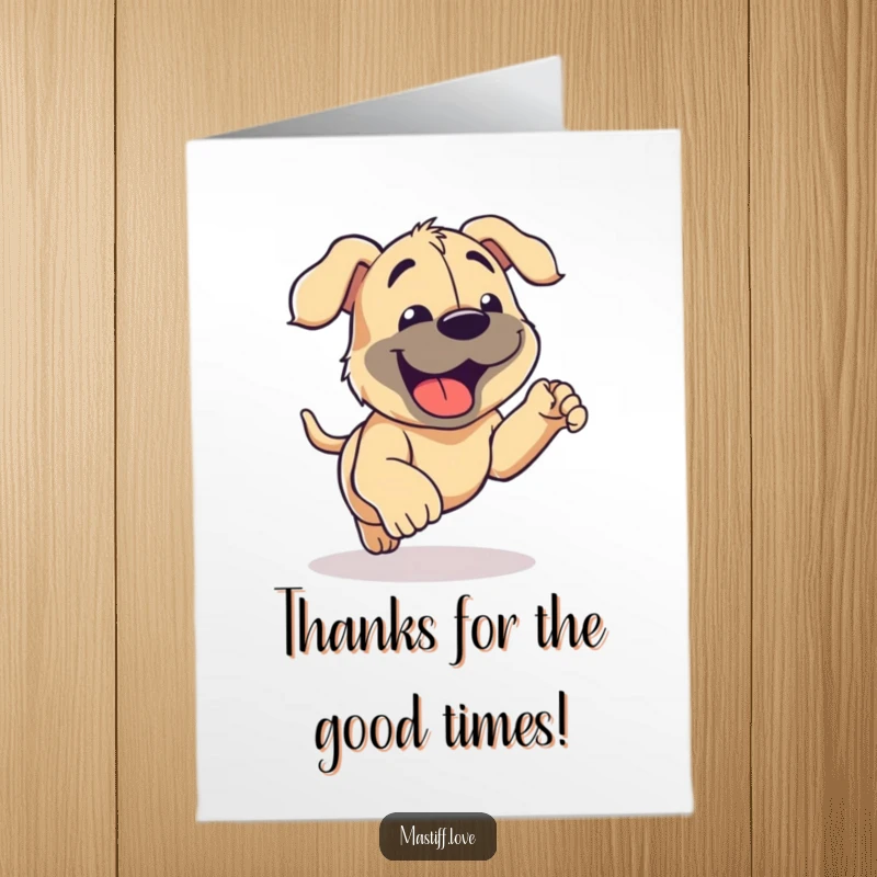 Funny Free Printable Thank You Card: A mastiff pants happily, tongue lolling, embodying pure delight after a good run.