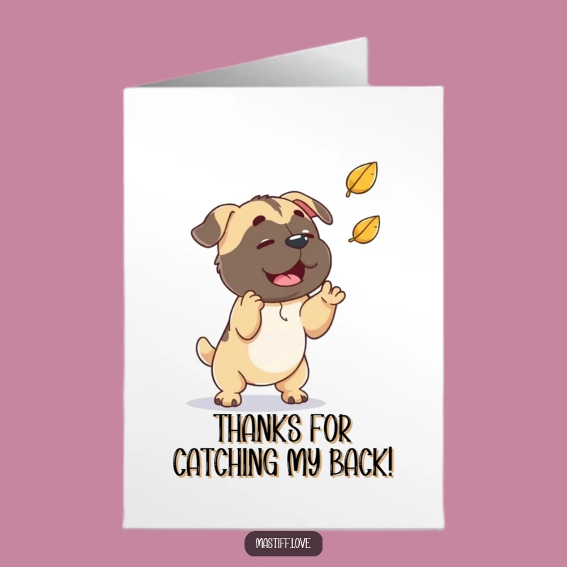 Free Printable Thank You Card: Playful Mastiff Leaf Chase, Downloadable Gratitude Gift